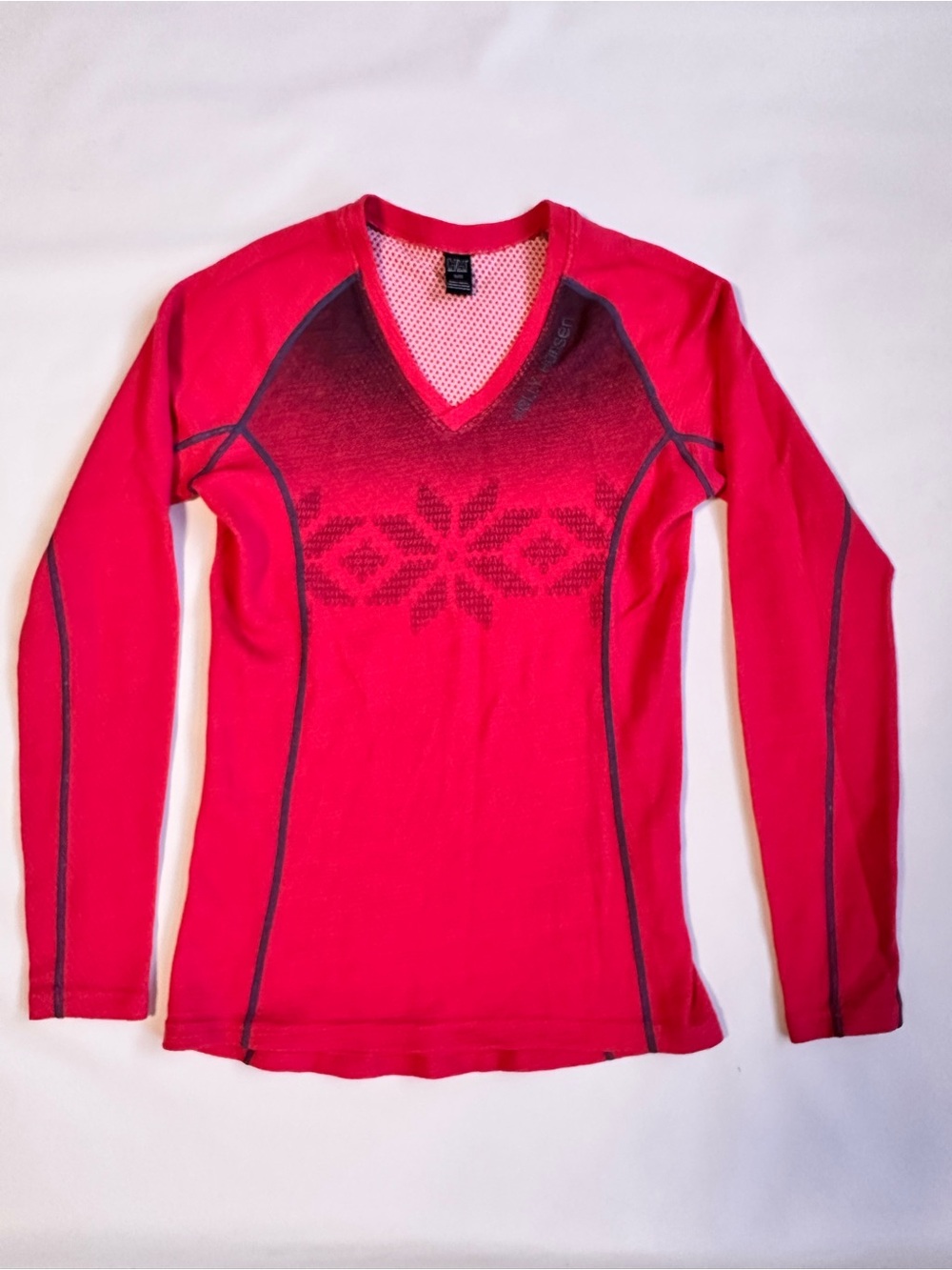 Women’s Pink Long-Sleeve V-Neck Thermal Sweater